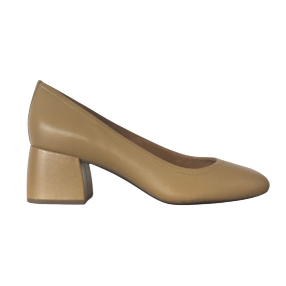 VIONIC‎ Carmel Heels in Camel Nappa Leather Chunky Nude Block Heel Pumps Size 10